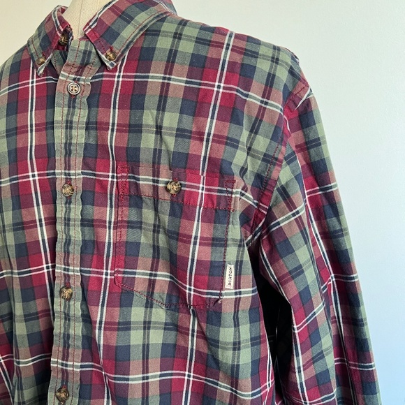 Burton -  Burgundy and Kaki Checkered Long Sleeve Button Down Shirt - Picture 2 of 10